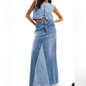Levi's Blue Icon Denim Maxi Skirt side slit NWT womens size 30